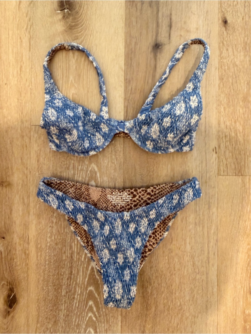 Blue Floral Textured Bikini Set